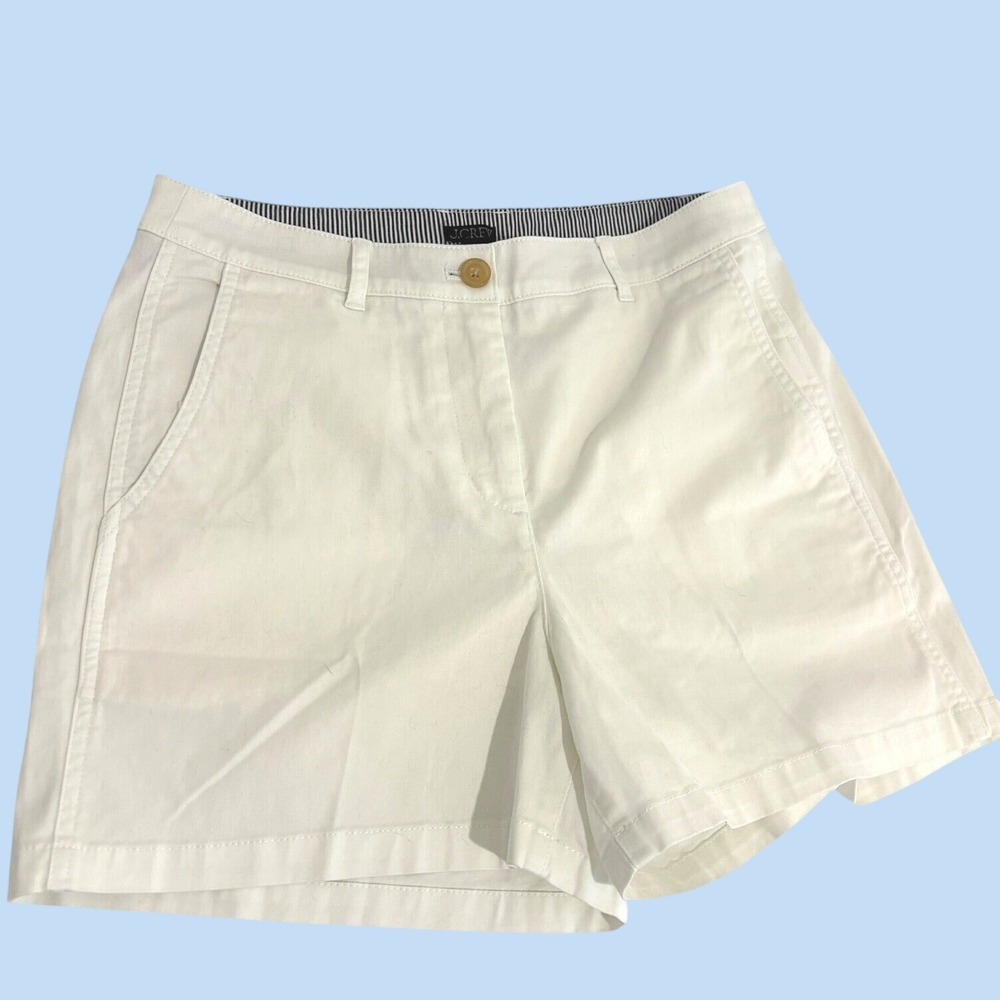 New J.Crew Chino White Cotton Shorts Women 4 Stretch Mid Rise 4 Inch Inseam NWT
